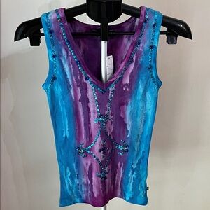 NWT Chaudry Kc Vibrant Blue and Purple Ribbed Women's Top